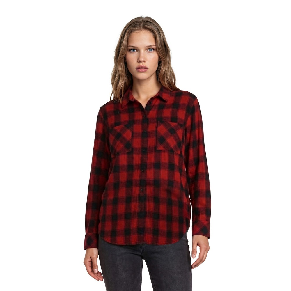 NEW Buffalo Plaid Sanctuary Button Blouse Shirt Women's Size Large Red Check